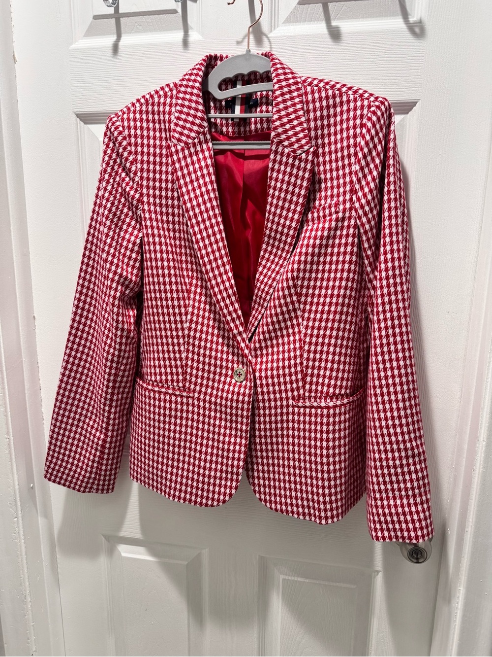 Tommy Hilfiger Red and White Houndstooth Blazer